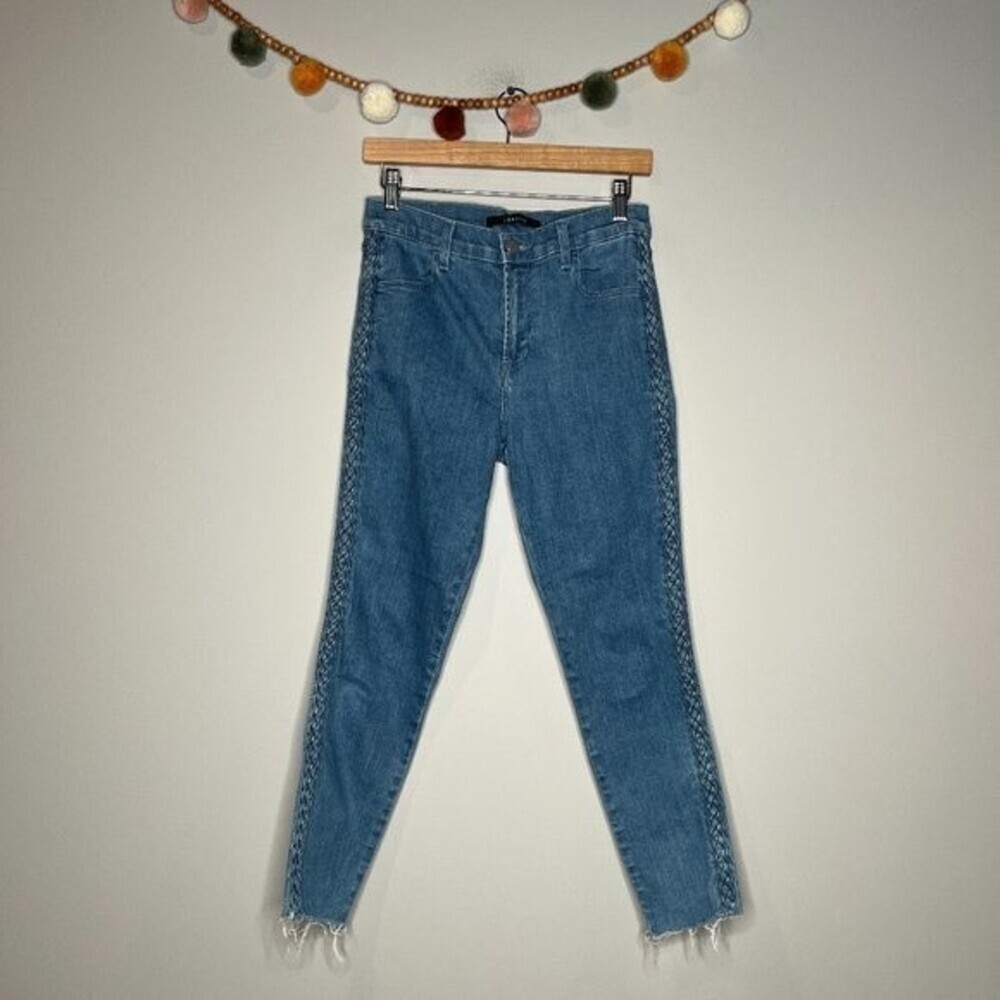 J Brand Blue Star Braid raw hem jeans